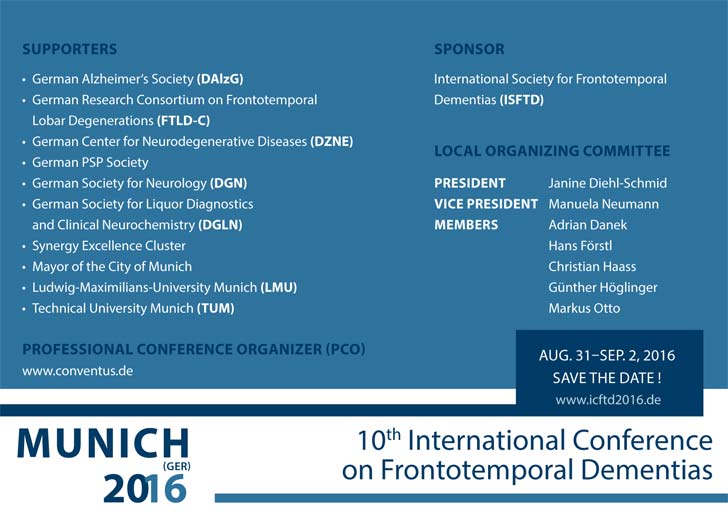 10th International Conference on Frontotemporal Dementias August 31-September 2,2016 Munich/Germany