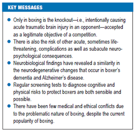 KEY MESSAGES - Boxing-acute complications and late sequelae: from concussion to dementia.